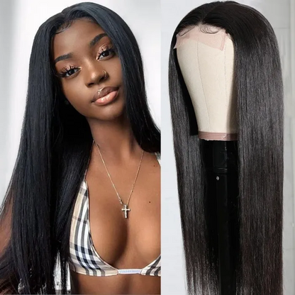 Angie Queen 4x4 Glueless Lace Closure Straight Human Hair Wigs  Natural Black Pre Plucked