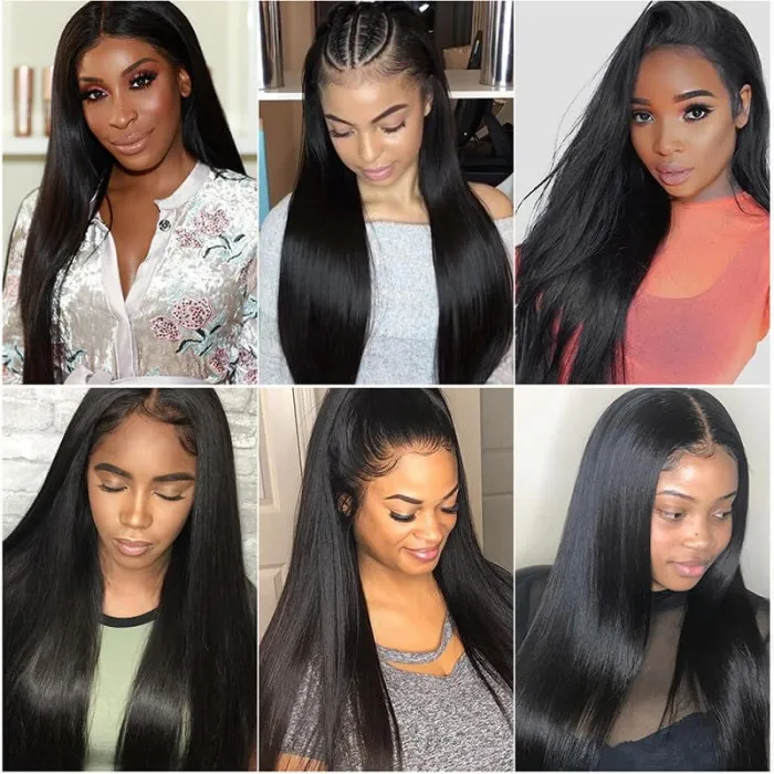 Angie Queen 4x4 Glueless Lace Closure Straight Human Hair Wigs  Natural Black Pre Plucked