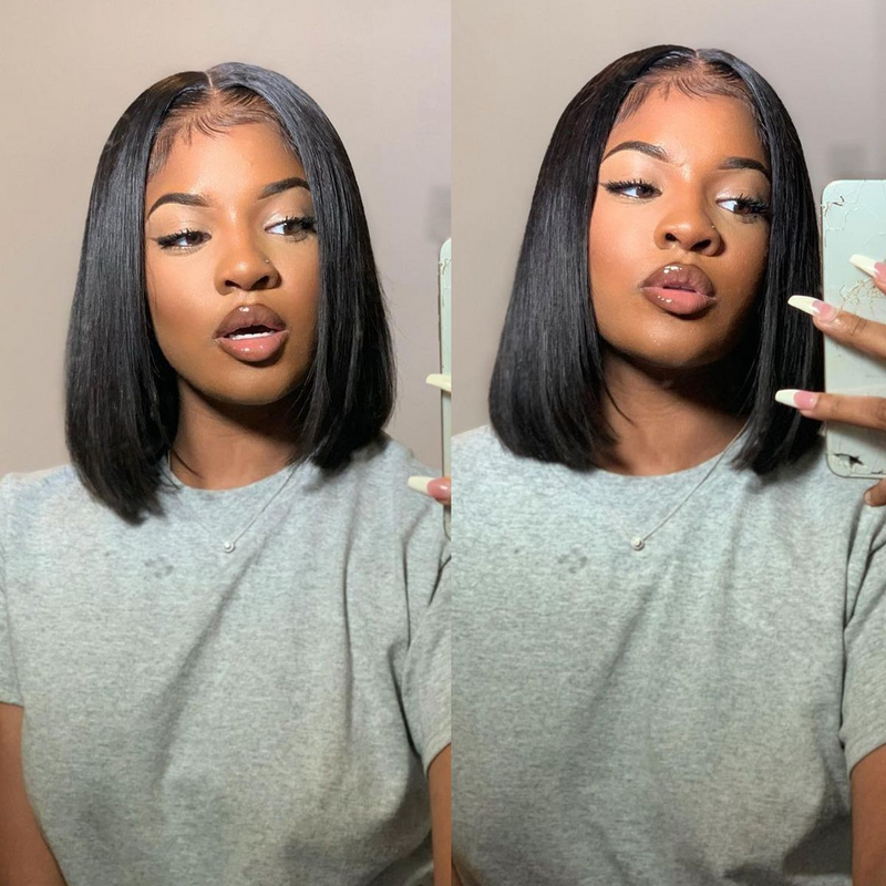 Angie Queen 4X4 Undetectable Invisible Lace Closure Bob Wig 200% Density Straight Virgin Human Hair with Baby Hair