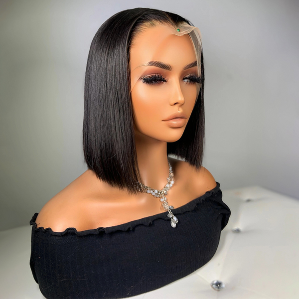 Angie Queen 13x6 Straight Part Short Bob Lace Front Wigs 200% Density Straight Glueless Human Hair Wig