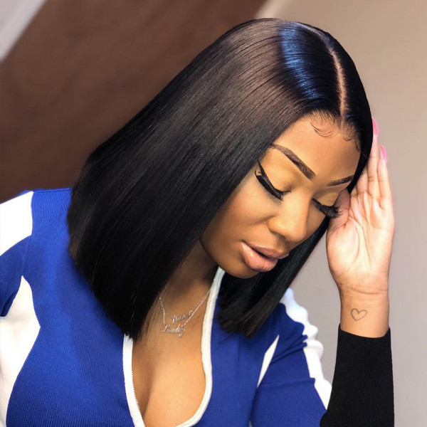 Angie Queen 13x6 Straight Part Short Bob Lace Front Wigs 200% Density Straight Glueless Human Hair Wig