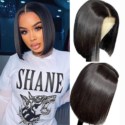 Angie Queen 13x6 Straight Part Short Bob Lace Front Wigs 200% Density Straight Glueless Human Hair Wig