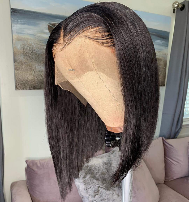 Angie Queen 13x6 Straight Part Short Bob Lace Front Wigs 200% Density Straight Glueless Human Hair Wig