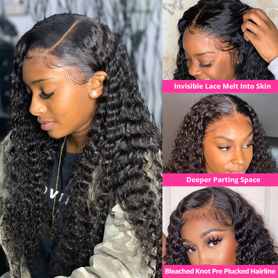 Angiequeen Curly Wave Glueless Lace Human Hair Transparent Lace Wig 180% Density