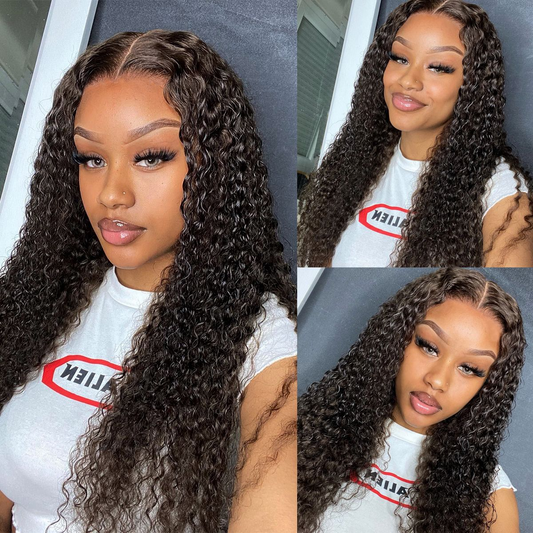 Angiequeen Curly Wave Glueless Lace Human Hair Transparent Lace Wig 180% Density