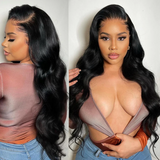 AngieQueen Transparent /HD Brazilian Body Wave Natural Color 13X4 Long  Lace Front Human Wig