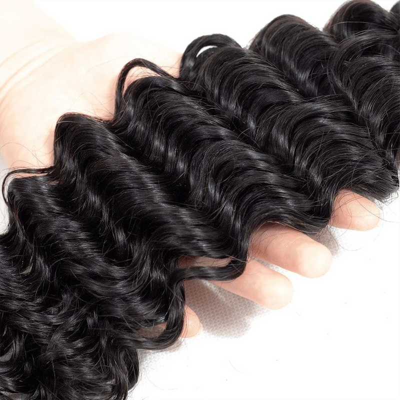 Angie Queen 3 Bundles with Closure Indian Deep Wave Virgin Human Hair Weave Bundles