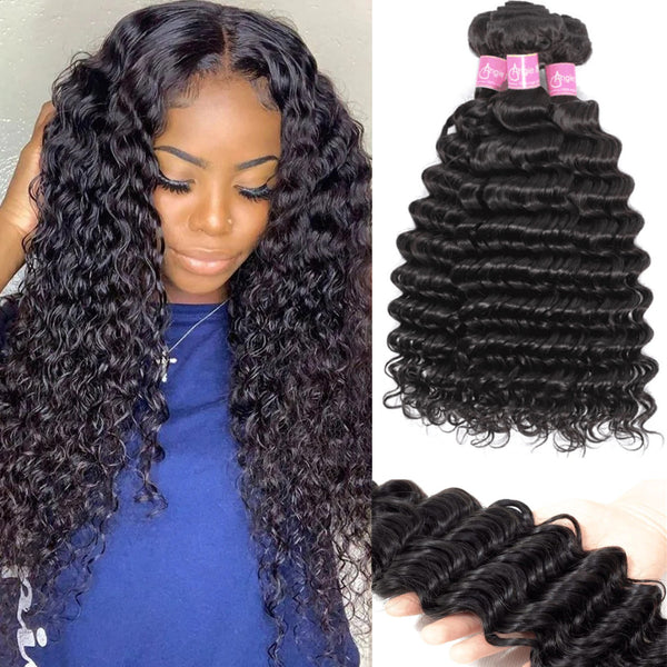 Angie Queen 3 Bundles Peruvian Deep Wave Virgin Human Hair Weave Bundles