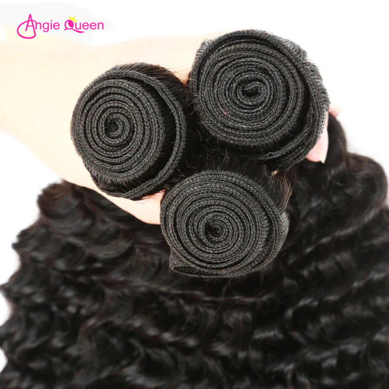 Angie Queen 3 Bundles Peruvian Deep Wave Virgin Human Hair Weave Bundles