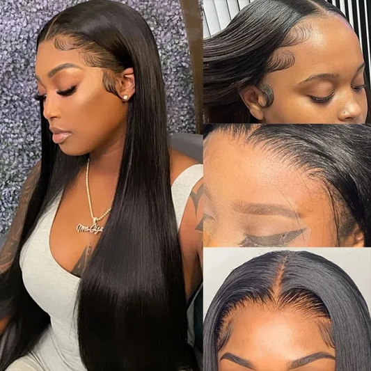 AngieQueen Undetectable Invisible Lace Silky Straight Human Hair 5x5 13x4 Front Lace Wig For Women