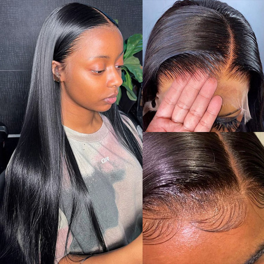 AngieQueen Undetectable Invisible Lace Silky Straight Human Hair 5x5 13x4 Front Lace Wig For Women