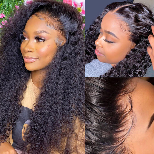 AngieQueen Invisible Lace 5*5 Closure Wigs Curly Wave Human Hair  Wig And 13*4 Lace Front Wig