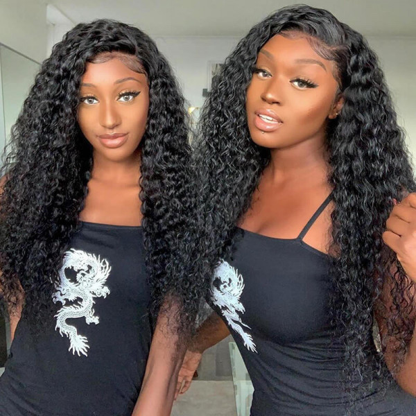 AngieQueen Invisible Lace Curly Wave 4*4 Lace Closure Wigs Pre Plucked And 5*5 Closure Wigs