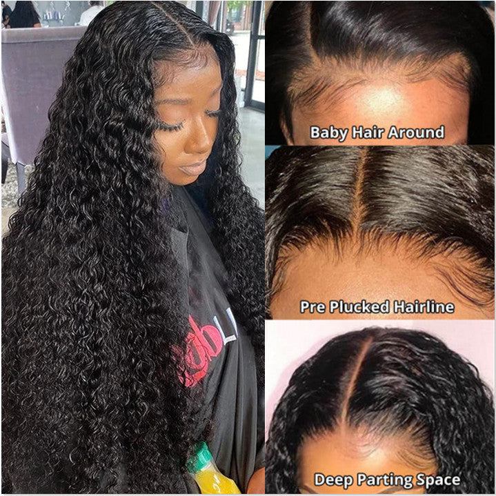 AngieQueen Invisible Lace Curly Wave 4*4 Lace Closure Wigs Pre Plucked And 5*5 Closure Wigs