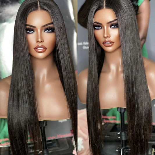 AngieQueen 4*4/5*5 Invisible Lace Closure Silky Straight 100% Human Hair Wig Natural Hairline 14A