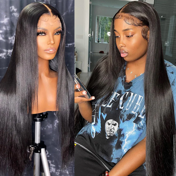 AngieQueen 4*4/5*5 Invisible Lace Closure Silky Straight 100% Human Hair Wig Natural Hairline 14A
