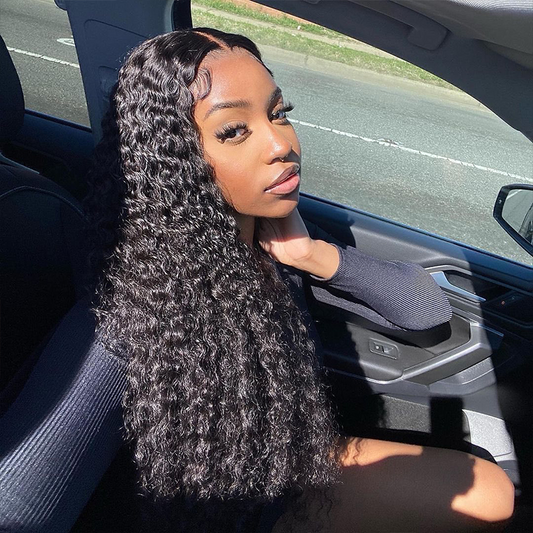 AngieQueen Deep Wave Human Hair Wigs 4*4 Invisible Lace Closure Wig 180%-200% Density Hair Wig 14A
