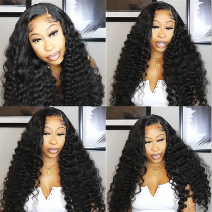 Angiequeen HD Lace 5X5 Closure Wigs Deep Wave Transparent Lace Long Wigs For Sale