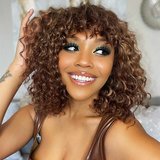 AngieQueen Affordable Mix Color Deep Wave Glueless Human Hair Short Bob Wig With Bangs