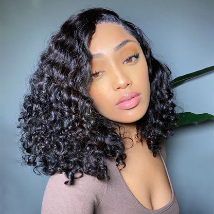 Angie Queen 5x5 Glueless Closure Wig deep wave Human Hair Short Bob Lace Wigs