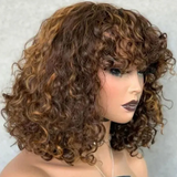 AngieQueen Affordable Mix Color Deep Wave Glueless Human Hair Short Bob Wig With Bangs