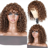 AngieQueen Affordable Mix Color Deep Wave Glueless Human Hair Short Bob Wig With Bangs