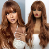 AngieQueen Glueless Body Wave Dark Brown Color Human Hair Wigs with Bangs Install in 5 Mins