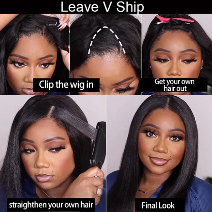 AngieQueen Super Natural V Part Straight Human Hair Glueless 0 Skill Needed Wig
