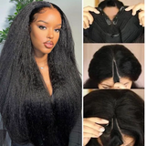 AngieQueen Beginner Friendly V Part Kinky Straight Wig Glueless Human Hair Wig