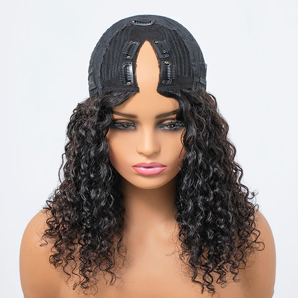 AngieQueen Glueless Curly V Part Short Wig Quick And Easy Install | Beginner Friendly