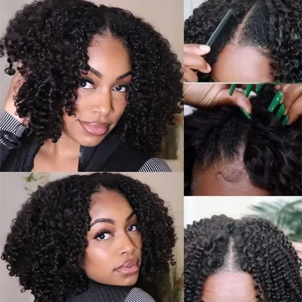 AngieQueen Glueless Curly V Part Short Wig Quick And Easy Install | Beginner Friendly