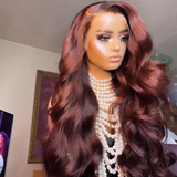 AngieQueen Dark Red Brown Human Hair Lace Front Wig 180% Density