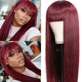 AngieQueen 99j Silky Straight Human Hair Wigs with Bangs Glueless Machine Made Wigs