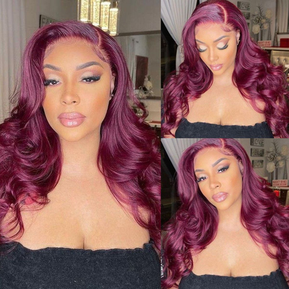 Angie Queen 99J Color Burgundy Body Wave Wig Lace Front Wig