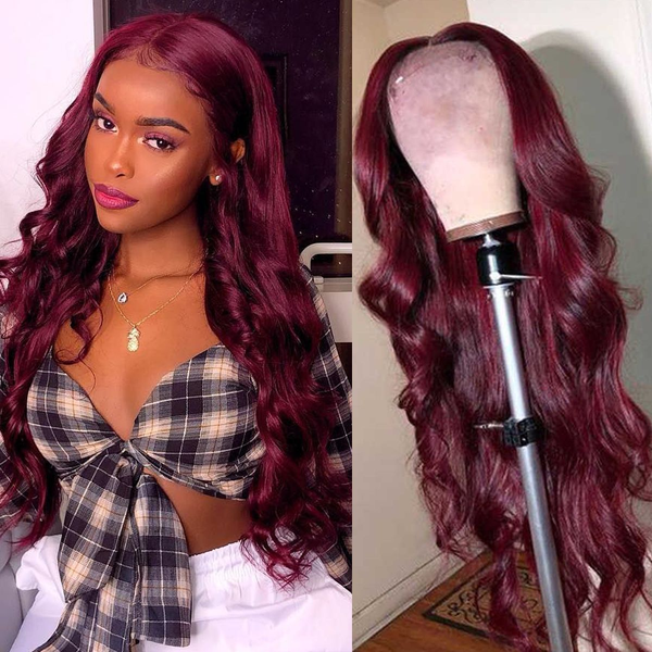 Angie Queen 99J Color Burgundy Body Wave Wig Lace Front Wig