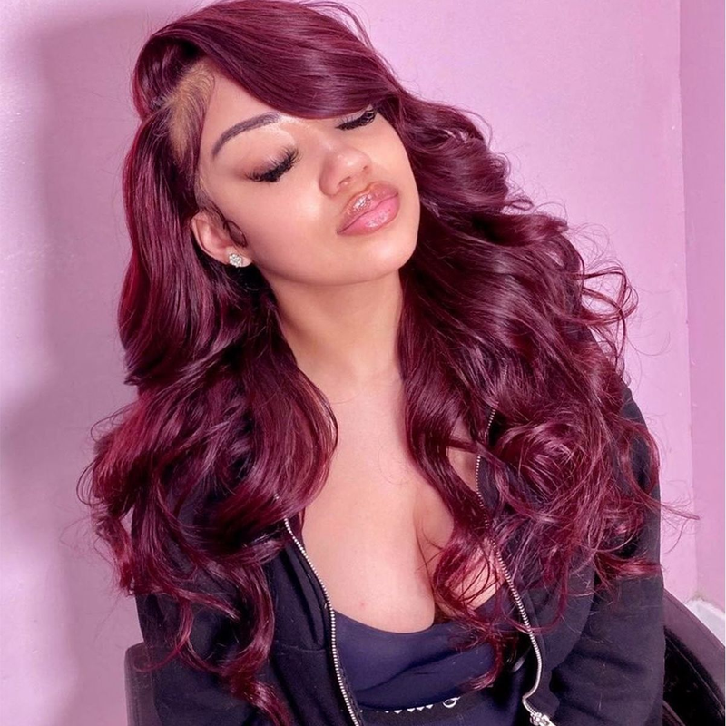 Angie Queen 99J Color Burgundy Body Wave Wig Lace Front Wig