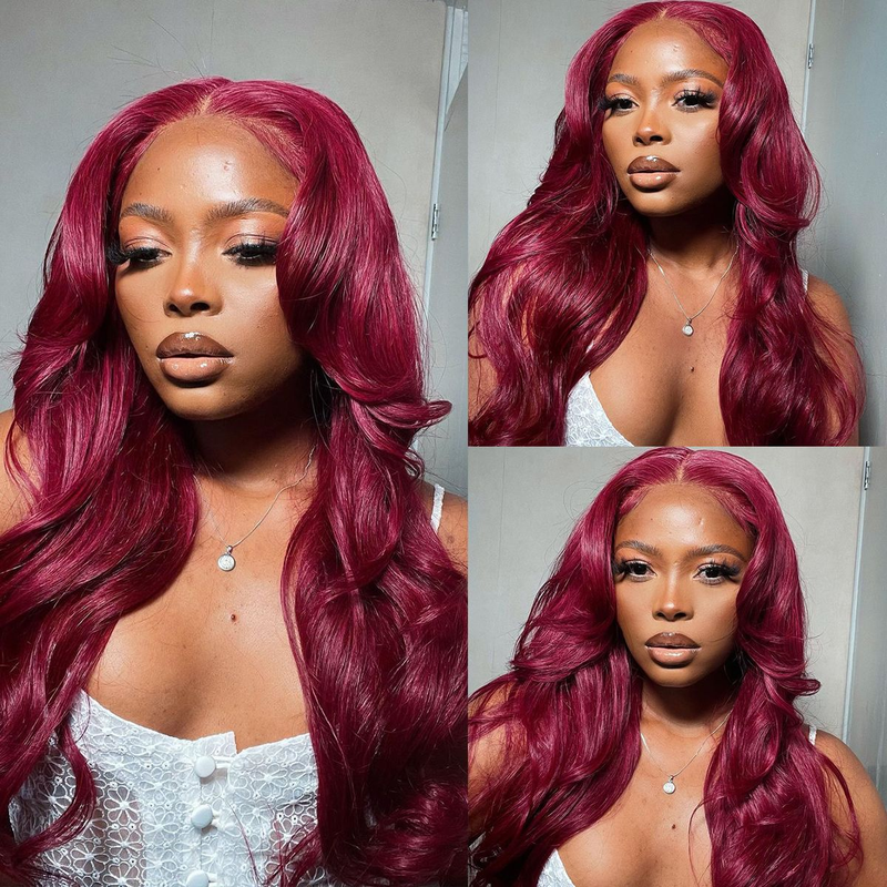 Angie Queen 99J Color Burgundy Body Wave Wig Lace Front Wig