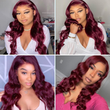 Angie Queen 99J Color Burgundy Body Wave Wig Lace Front Wig