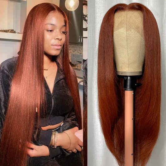 AngieQueen Reddish Brown Human Hair Lace Front Wig Straight Hair Colored Wigs