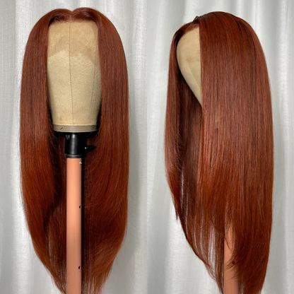 AngieQueen Reddish Brown Human Hair Lace Front Wig Straight Hair Colored Wigs