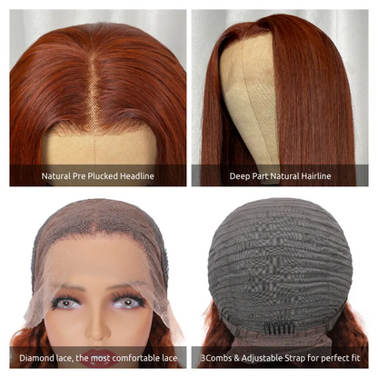 AngieQueen Reddish Brown Human Hair Lace Front Wig Straight Hair Colored Wigs