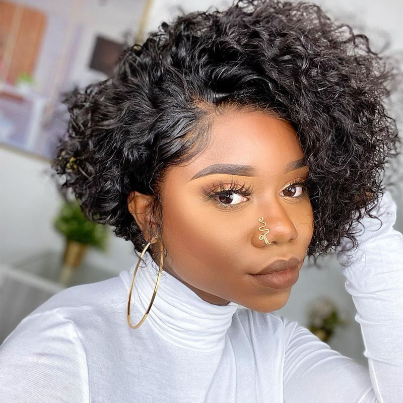 Angie Queen Water Wave Short Bob Wig Bouncy Curly Glueless HD Lace Front Wigs