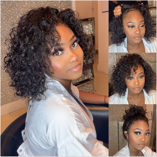 Angie Queen Water Wave Short Bob Wig Bouncy Curly Glueless HD Lace Front Wigs