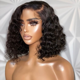 Angie Queen Water Wave Short Bob Wig Bouncy Curly Glueless HD Lace Front Wigs