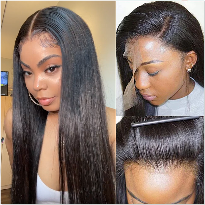 Angiequeen HD Lace Wig 4X4 Silky Straight Pre Plucked Virgin Hair 14-36 inches Long Transparent Wig