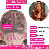 AngieQueen #35 Dark Ginger Color Hair 13x4 HD Lace Front Body Wave Human Hair Wigs