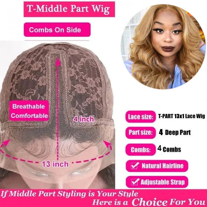 AngieQueen Honey Blonde Lace Front Wig #27 Color Ombre Human Hair Wigs