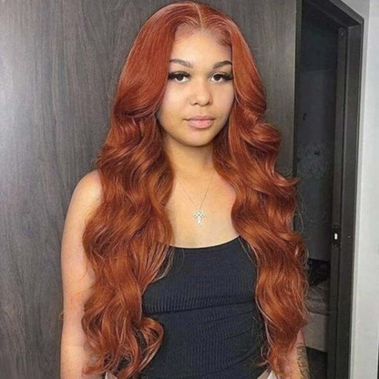 AngieQueen #35 Dark Ginger Color Hair 13x4 HD Lace Front Body Wave Human Hair Wigs