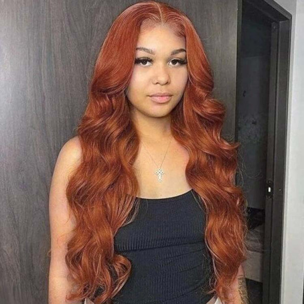 AngieQueen #35 Dark Ginger Color Hair 13x4 HD Lace Front Body Wave Human Hair Wigs
