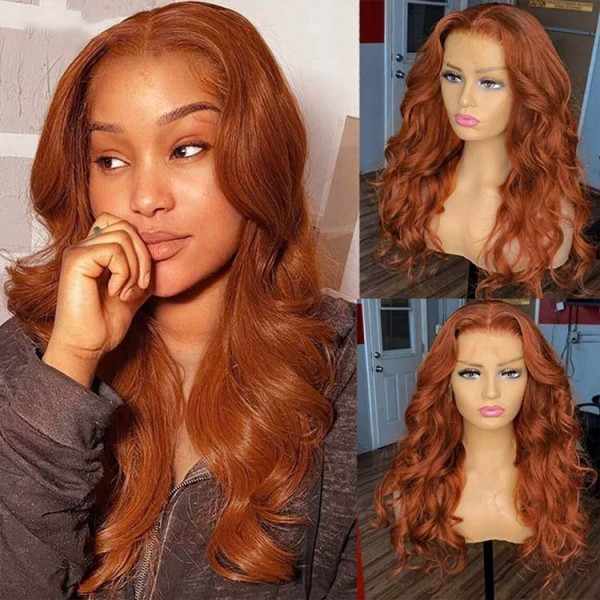 AngieQueen #35 Dark Ginger Color Hair 13x4 HD Lace Front Body Wave Human Hair Wigs